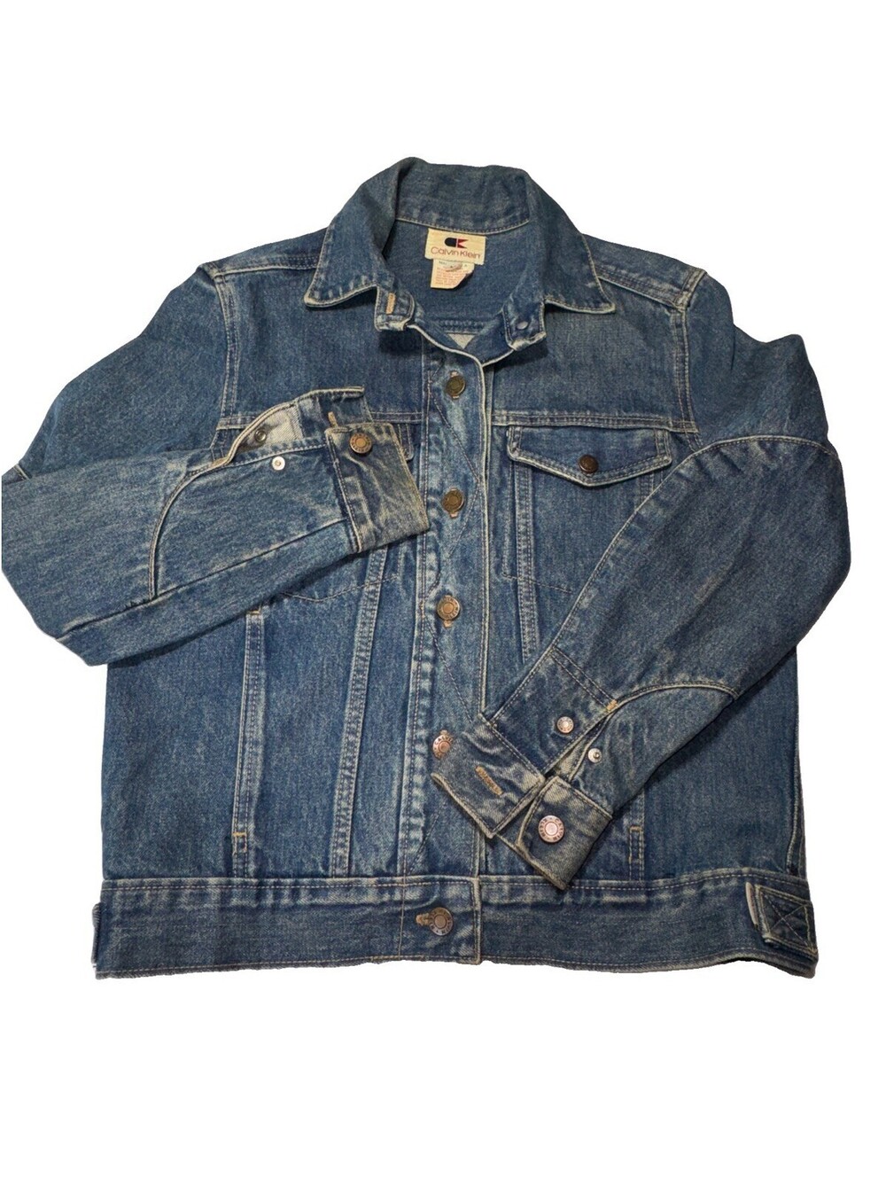 VTG 70s CK Calvin Klein Women's Blue Denim Jean Trucker Jacket Copper Buttons M